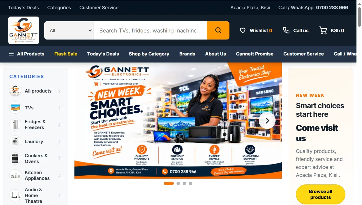 Gannett Electronics online showroom homepage